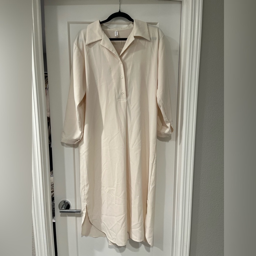 Cream Button-Up Shirt Dress